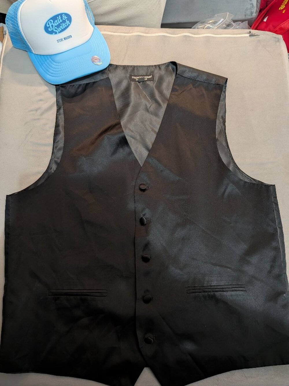 Pronto Uomo Couture Black 100% Silk Formal Tuxedo Vest - Medium